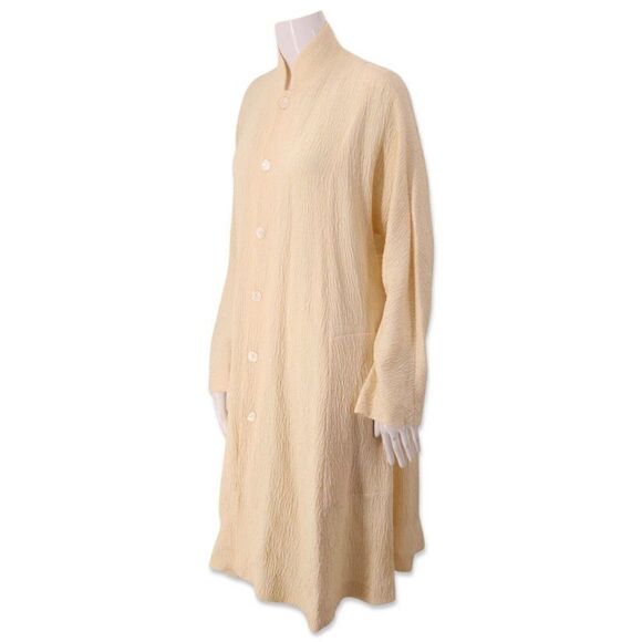 ESKANDAR Silk Blend Open Coat 40" LONG Jacket BURGUNDY Poppy BLACK (1) O/S Fit - Picture 3 of 10